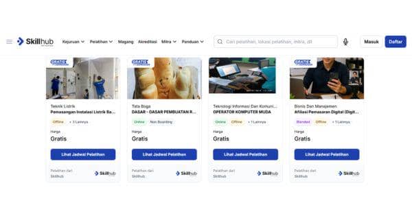 Tampilan situs Skillhub pilihan pelatihan gratis