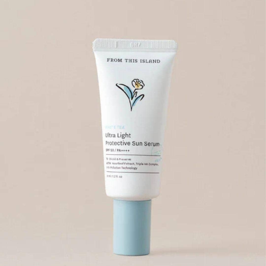 From This Island White Tea Ultra Light Protective Sun Serum SPF50+ dan PA++++