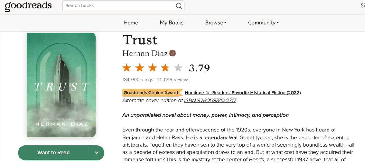 Review bintang novel Trust di Goodreads