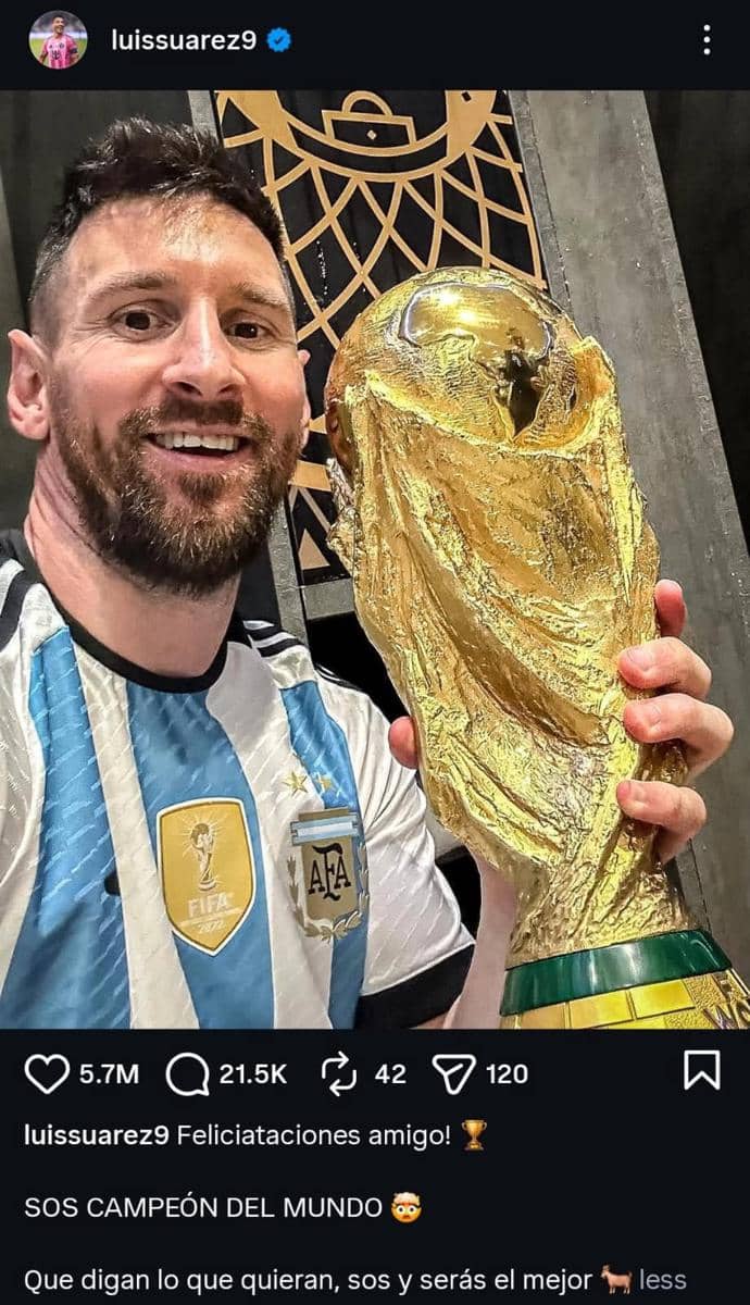 Bukti dukungan Suarez ke Messi (Instagram.com/luissuarez9)