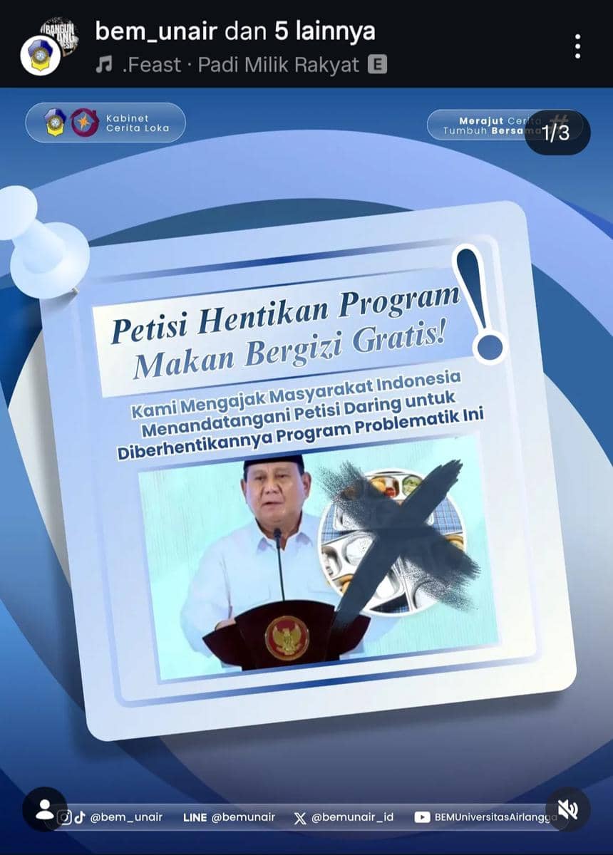 Lewat Petisi, BEM Unair Minta MBG Dihentikan