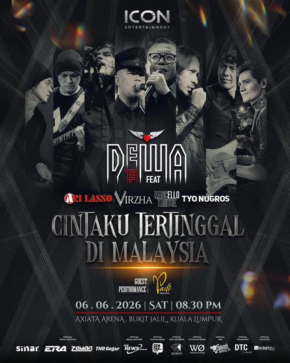 Poster konser Dewa 19 bertajuk Cintaku Tertinggal di Malaysia menampilkan Ari Lasso, Virzha, Marcello Tahitoe, dan Tyo Nugros di Kuala Lumpur.