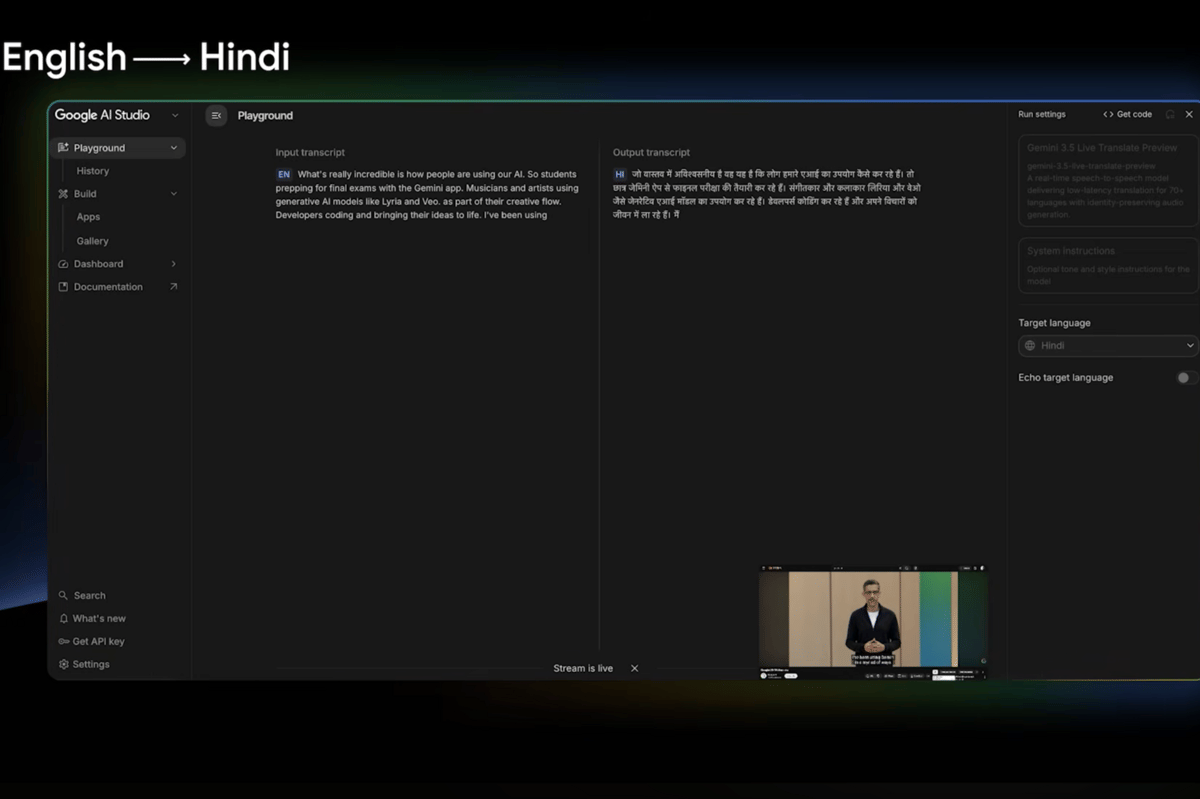 Gemini 3.5 Live Translate di Google AI Studio