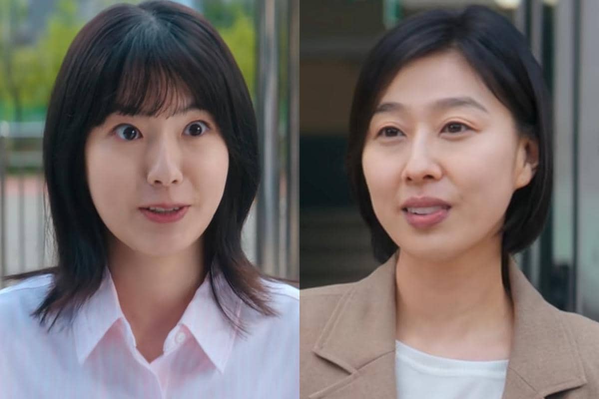 Dua karakter perempuan dalam adegan drama Korea Teach You a Lesson, satu mengenakan kemeja putih dan satu berjaket cokelat.