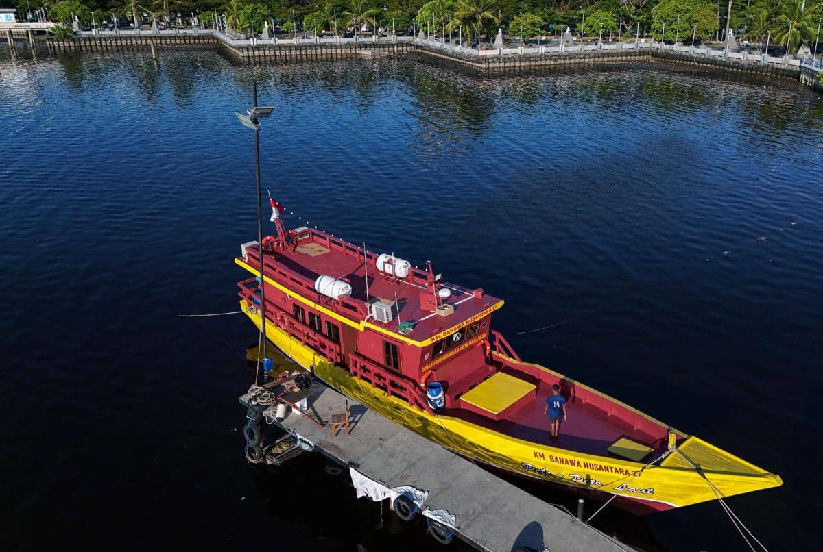 Foto udata kapal Pete-Pete (transportasi umum) Laut bersandar di Dermaga Tugu MNEK, Makassar, Sulawesi Selatan, Senin (8/6/2026). (ANTARA FO