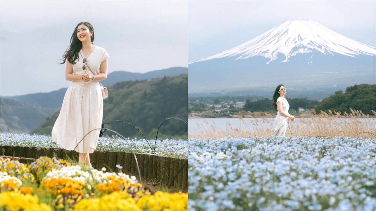 8 Potret Febby Rastanty saat Liburan di Oishi Park, Gunung Fuji!
