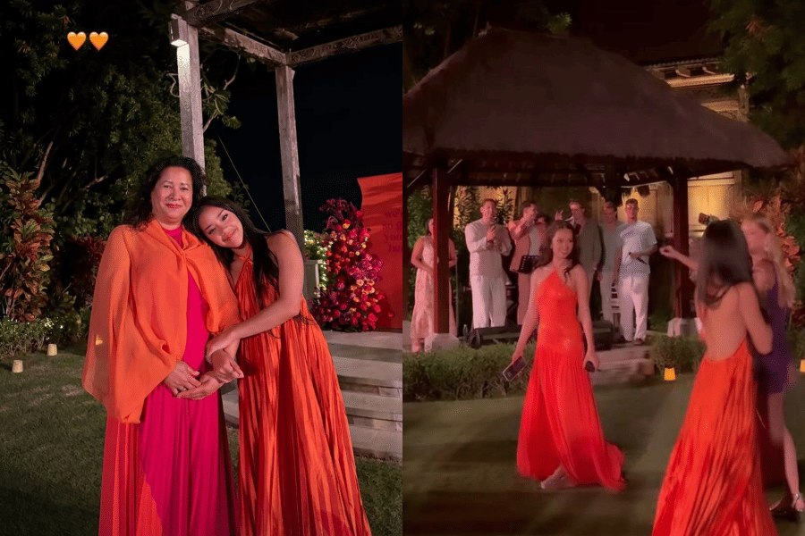 gaya seleb di acara intimate dinner pernikahan Jennifer Coppen dan Justin Hubner