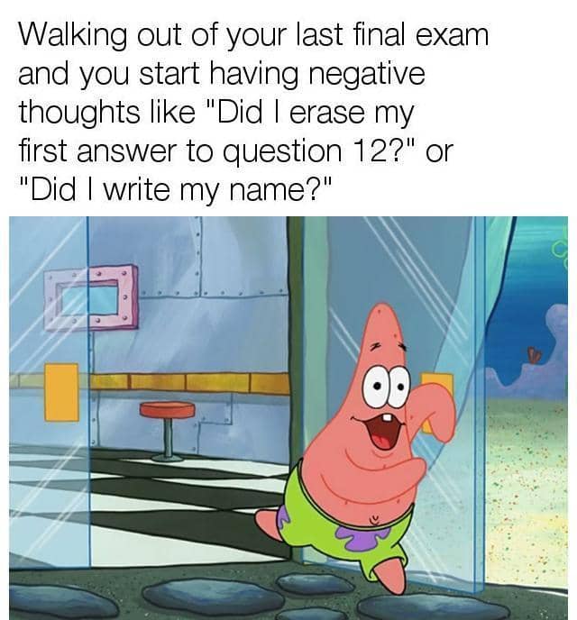 meme SpongeBob tentang ujian akhir