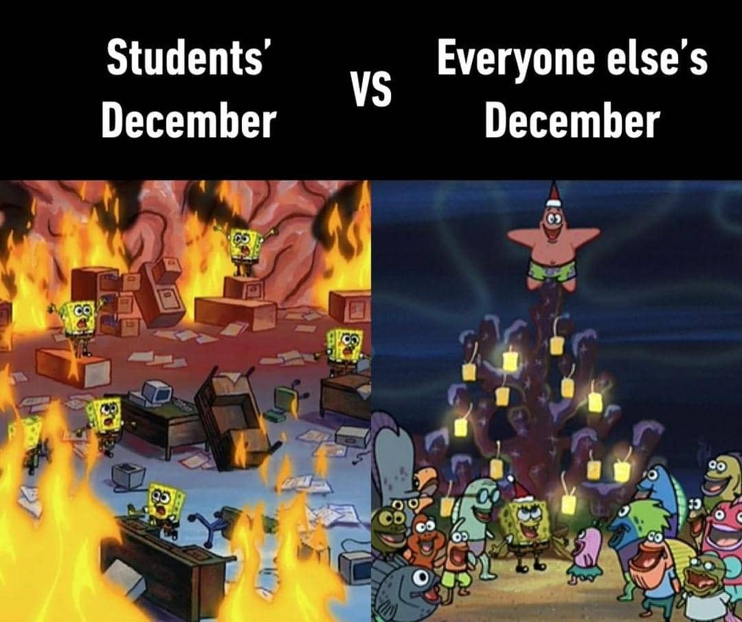 meme SpongeBob tentang ujian akhir