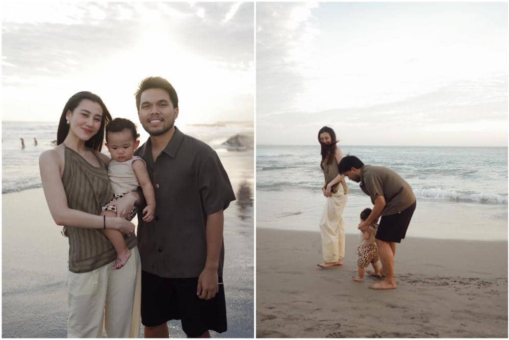 8 Potret Aaliyah Massaid dan Thariq ajak Baby Arash Bermain di Pantai