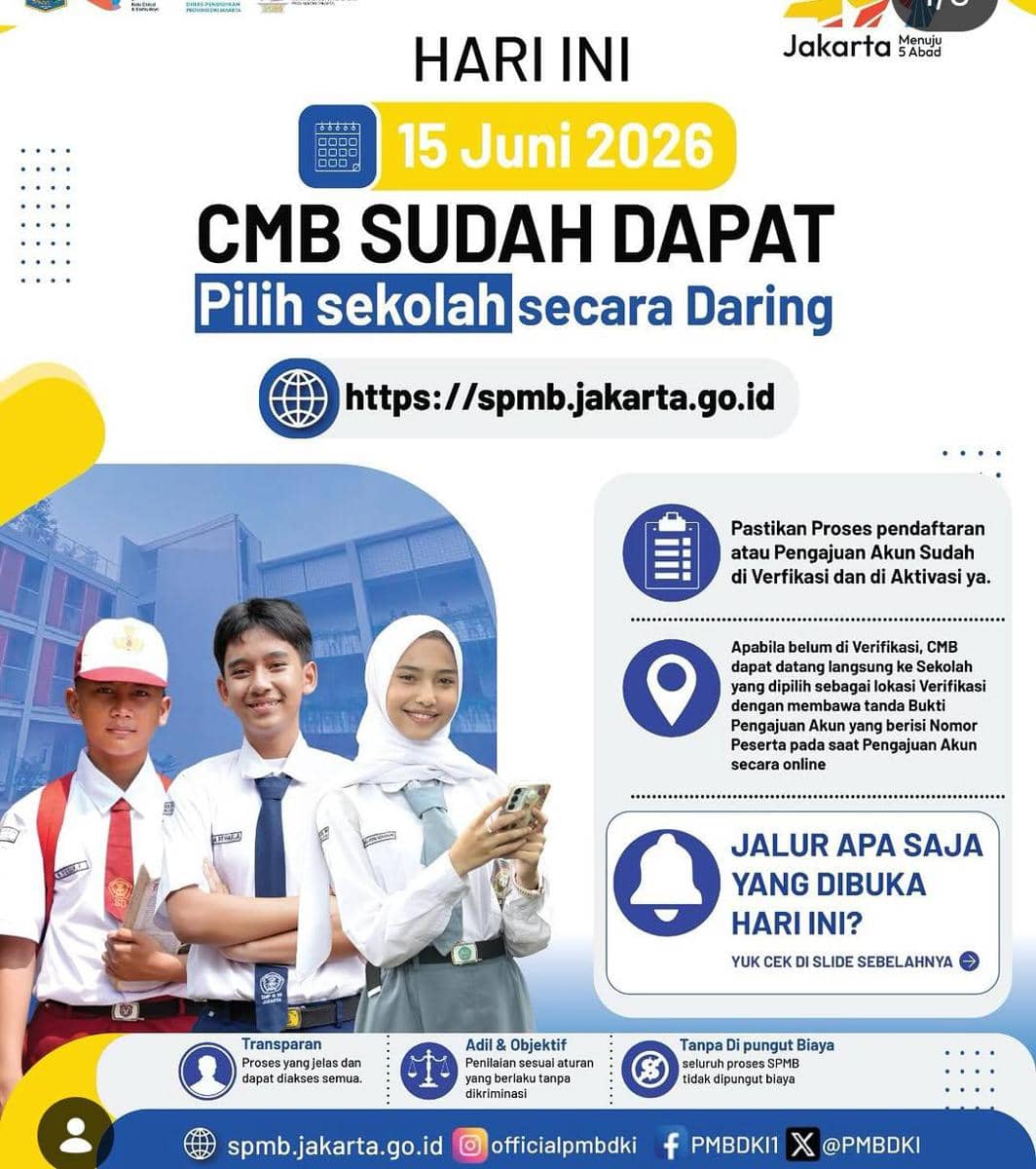 SPMB DKI Jakarta 2026/2027 Resmi Dibuka, Daya Tampung 245 Ribu Murid