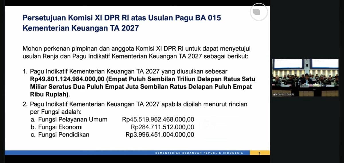 Pengajuan pagu indikatif Kemenkeu 2026. (Dok/Istimewa). 