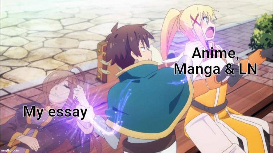 meme anime tentang menulis esai