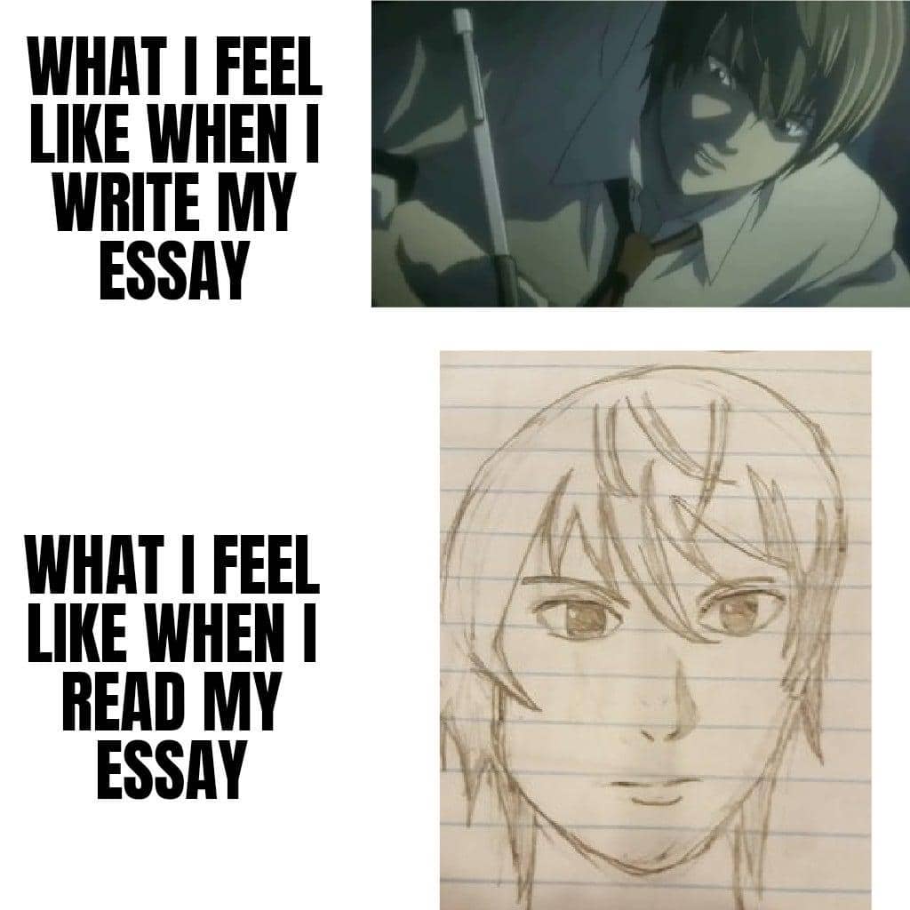 meme anime tentang menulis esai