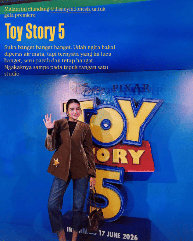 Potret Kyku ketika menghadiri acara gala premiere Toy Story 5 di Jakarta, Senin (15/6/2026) (instagram.com/kykuu)
