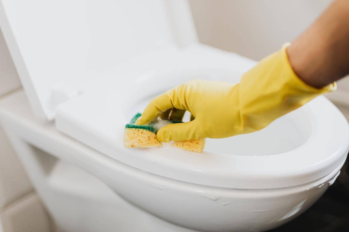 ilustrasi orang membersihkan toilet