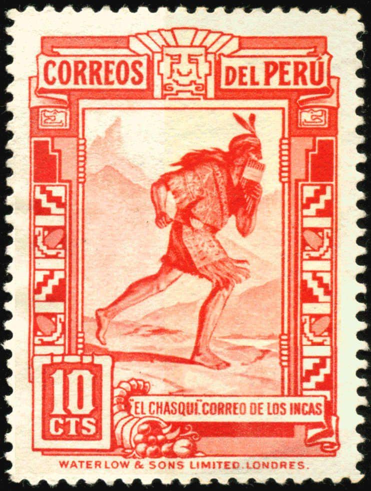 Prangko Peru yang menampilkan sosok chasqui.