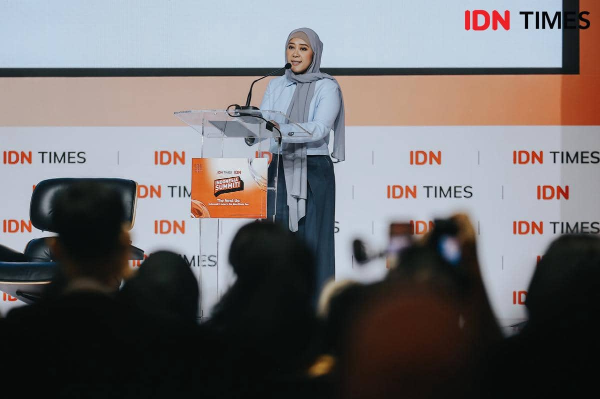Menteri Komunikasi dan Digital Indonesia (Menkomdigi), Meutya Hafidz di acara Indonesia Summit 2026. 