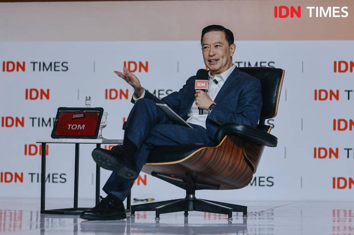 Tom Lembong dalam Acara Indonesia Summit 2026. (IDN Times/Herka Yanis)