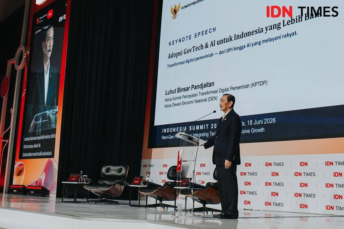 Luhut Binsar Panjaitan dalam acara Indonesia Summit 2026. (IDN Times/Dhemas)