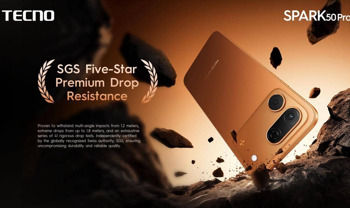ilustrasi TECNO Spark 50 Pro yang tahan terjatuh