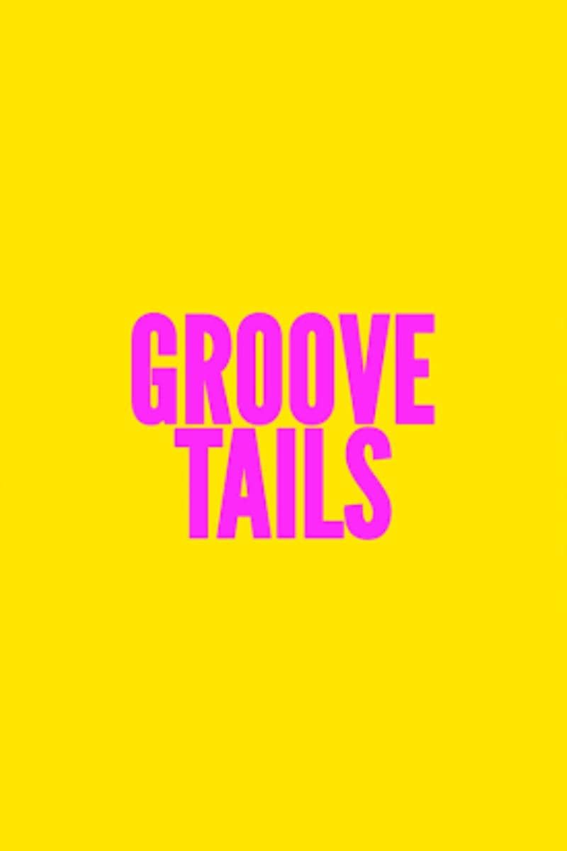 Logo film animasi Groove Tails dengan teks berwarna merah muda di latar belakang kuning cerah.