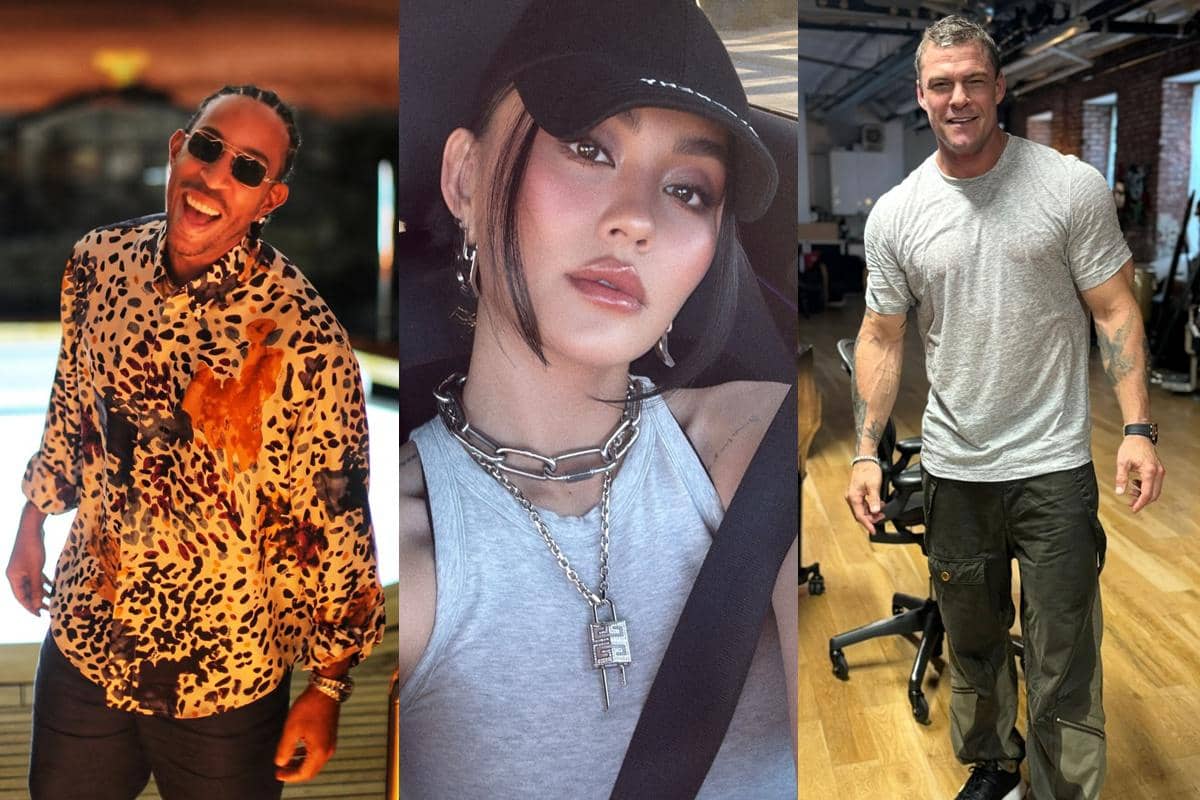 Tiga orang berpose di lokasi berbeda, satu mengenakan kemeja bermotif, satu memakai topi hitam dan tank top abu-abu, serta satu mengenakan kaus abu-abu dengan celana kargo.