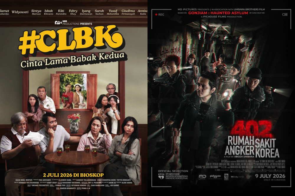 Deretan film tayang di bioskop Juli 2026 (dok. MIR Productions/Cinta Lama Babak Kedua #CLBK | dok. MD Pictures/402 Rumah Sakit Angker Korea)