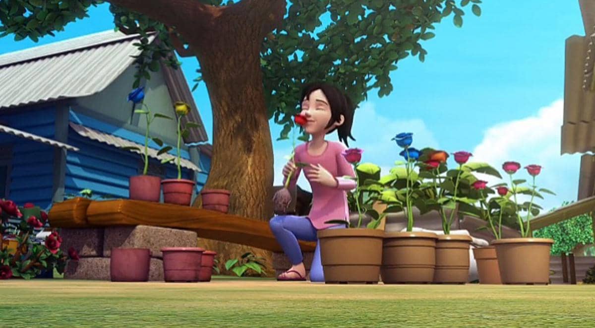 Kak Ros dan koleksi bunga mawar miliknya di Upin & Ipin
