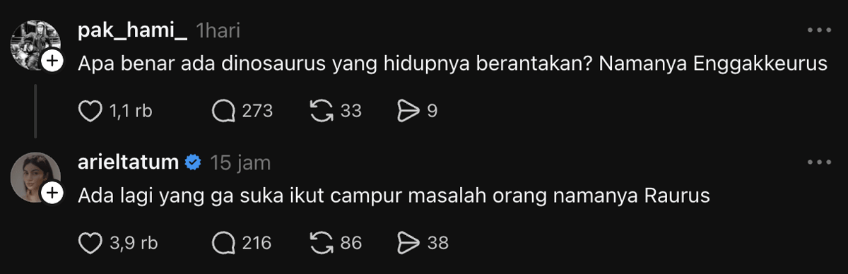 unggahan Ariel Tatum di Threads