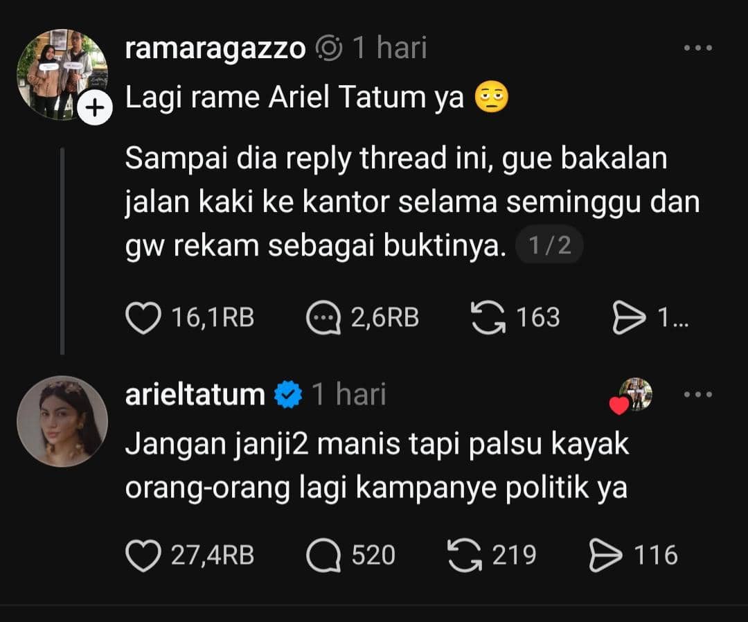 8 Unggahan Ariel Tatum Soal Politik yang Viral di Threads