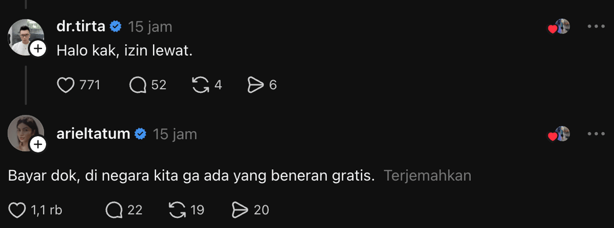 unggahan Ariel Tatum di Threads