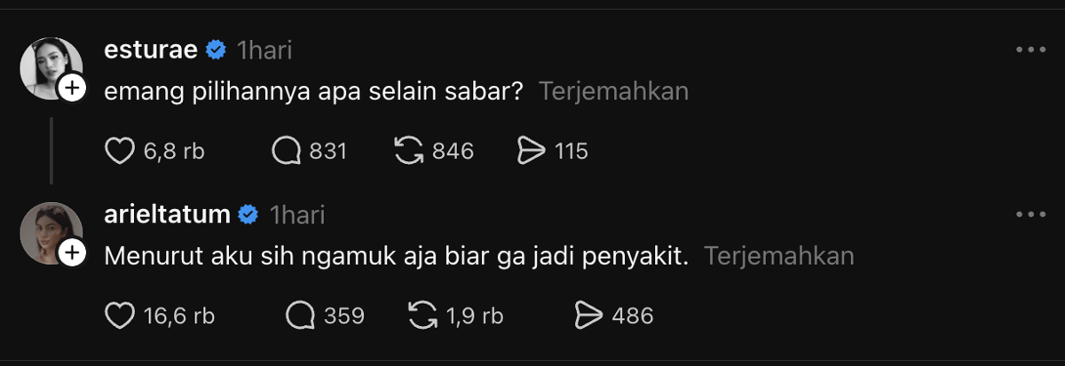 unggahan Ariel Tatum di Threads