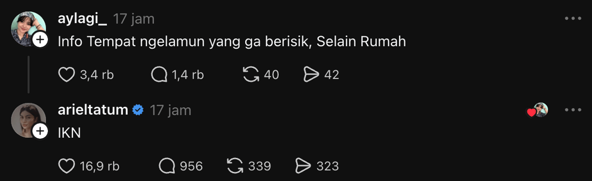 unggahan Ariel Tatum di Threads