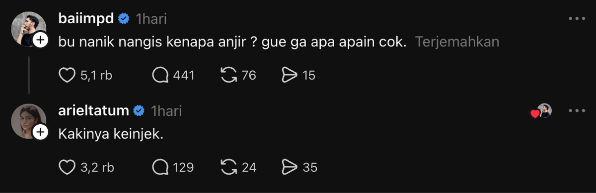 unggahan Ariel Tatum di Threads