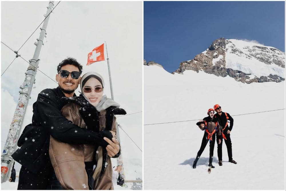10 Potret Emy Aghnia dan Suami Liburan ke Swiss, Naik Gunung Es!