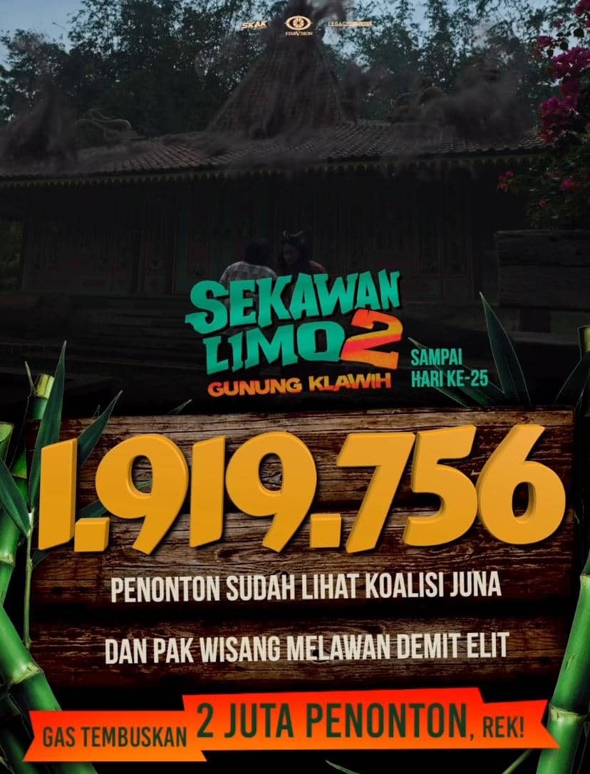 Poster film Sekawan Limo 2: Gunung Klawih menampilkan jumlah penonton mencapai 1.919.756 hingga hari ke-25 penayangan.