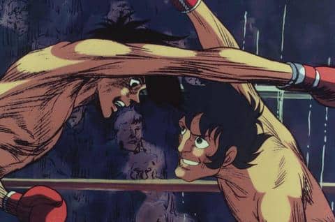 Dua petinju anime sedang bertarung sengit di atas ring tinju dengan ekspresi tegang dan tubuh berkeringat.