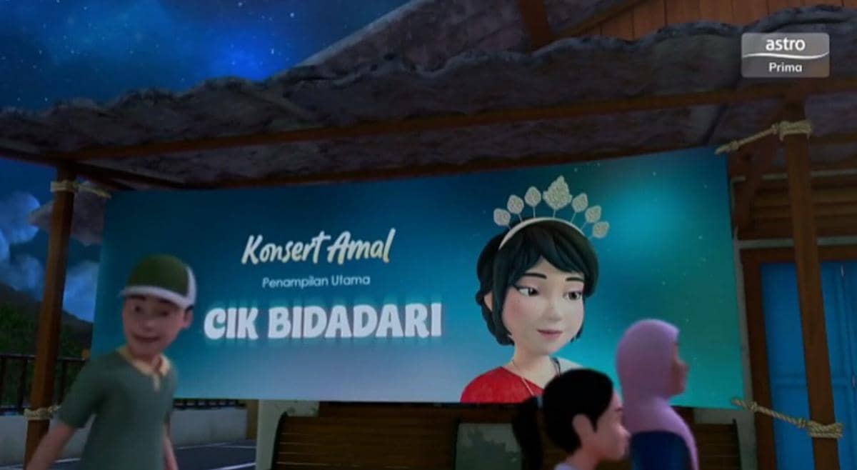 aksi penggalangan dana di Kampung Durian Runtuh dalam animasi Upin & Ipin