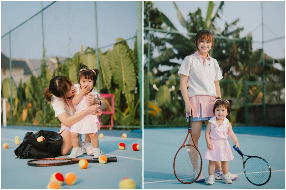 9 Photoshoot Gritte Agatha dan Anak di Lapangan Tenis, Cute!
