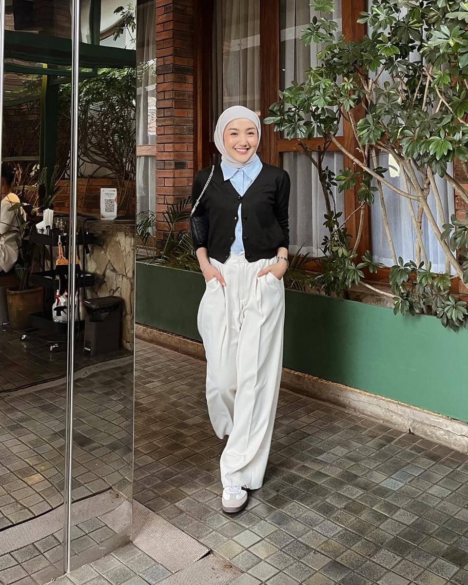 OOTD Kemeja dan Cardigan ala Thafanya Sabila
