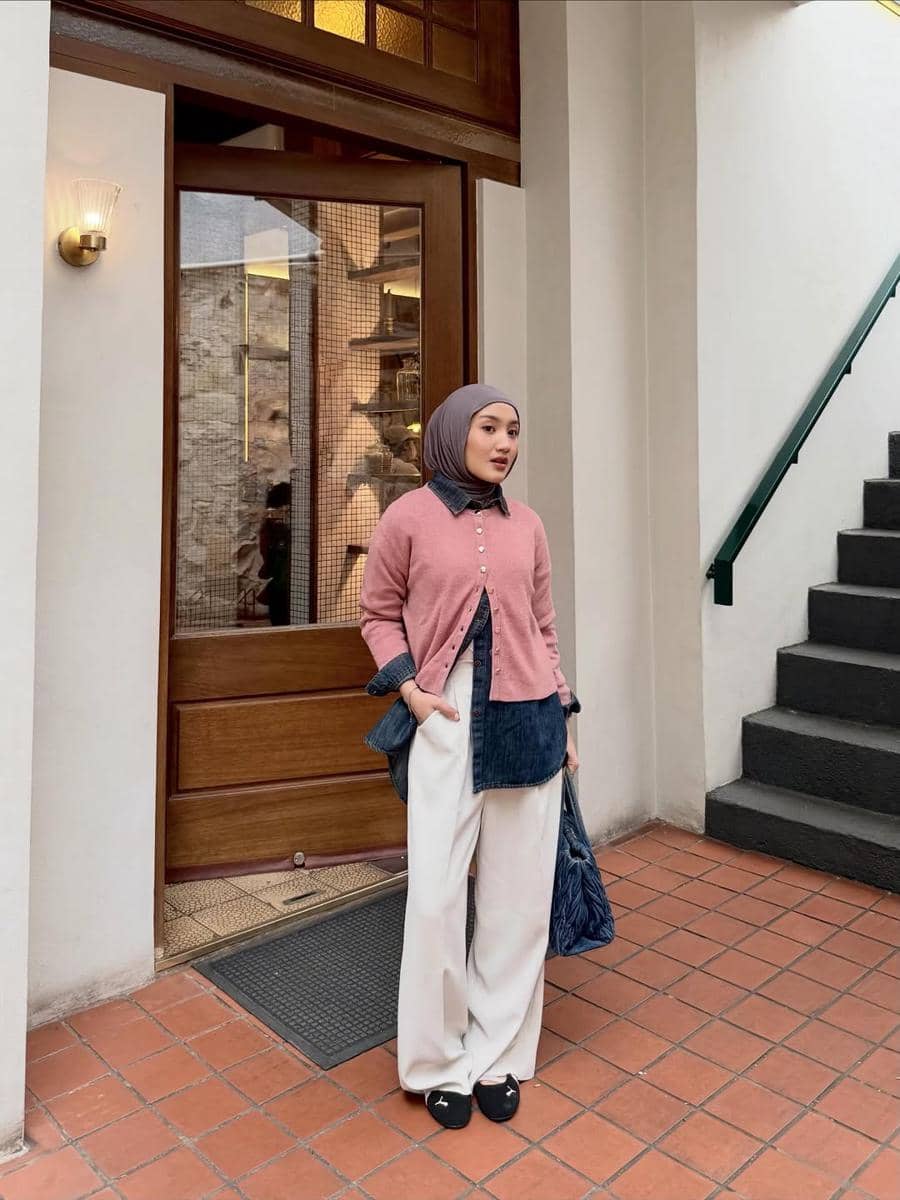 OOTD Kemeja dan Cardigan ala Thafanya Sabila