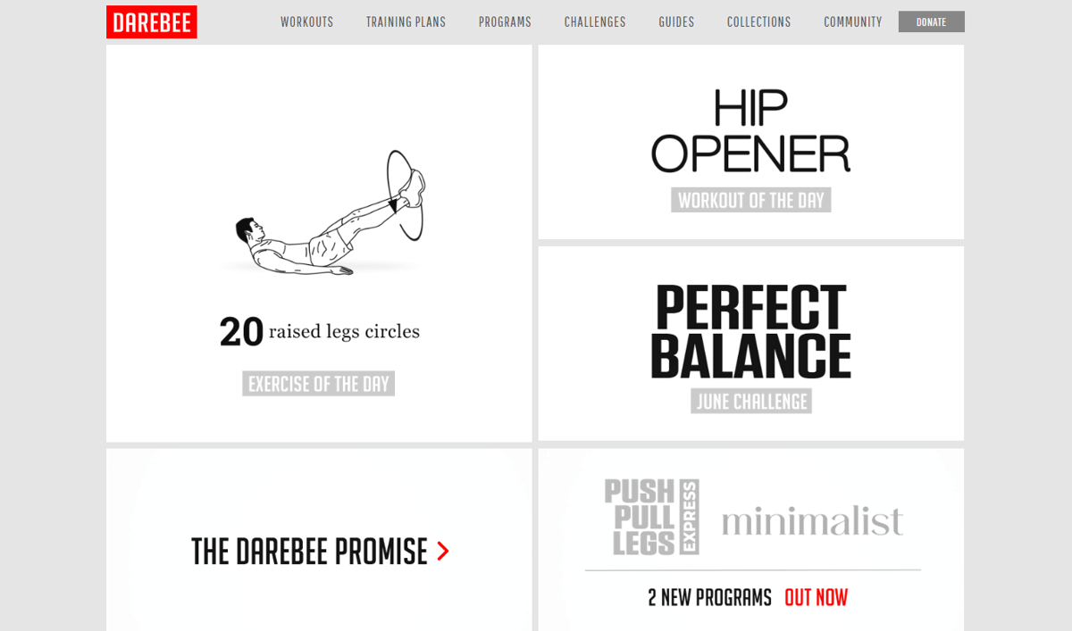 tampilan website Darebee