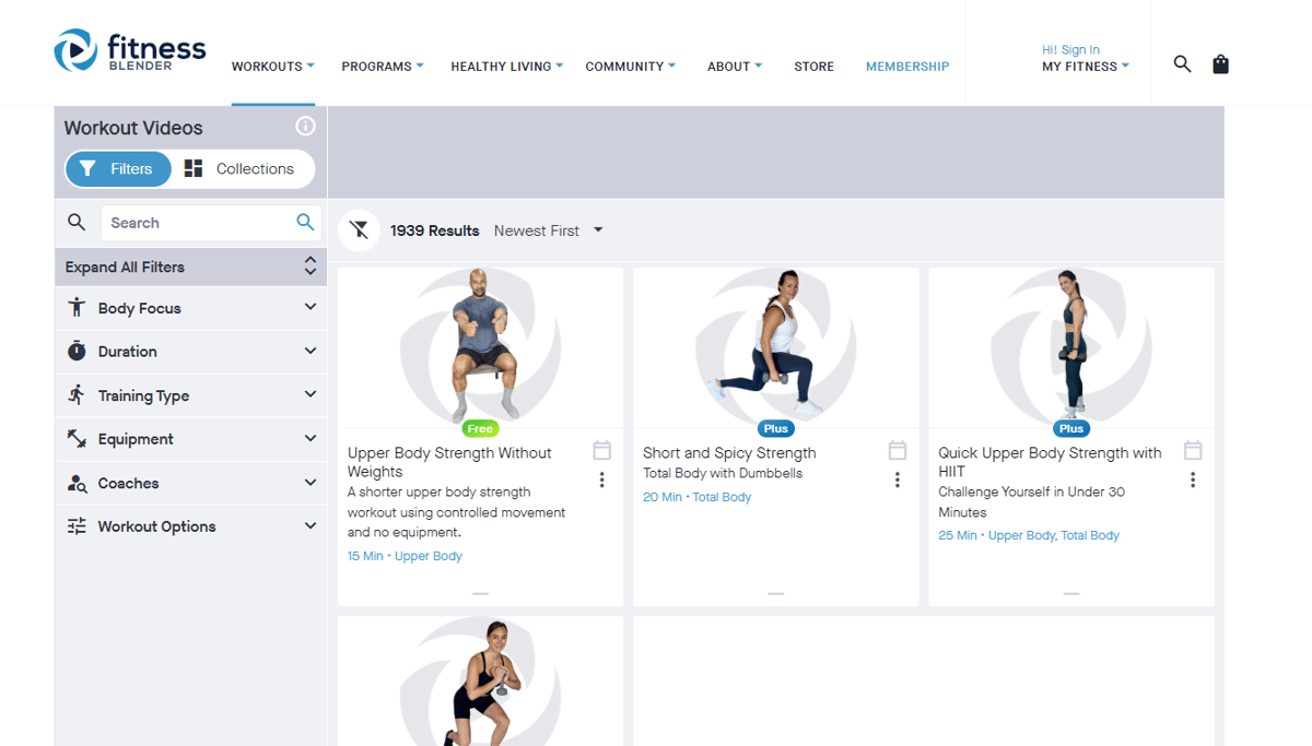 tampilan website Fitness Blender