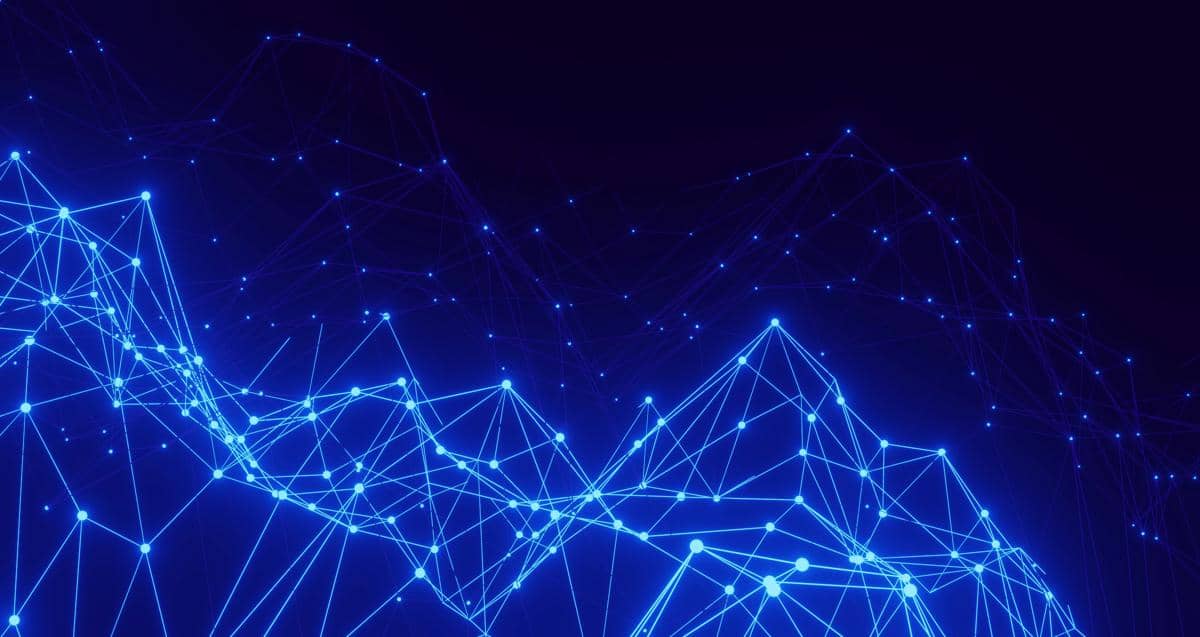 Visualisasi jaringan data digital yang merepresentasikan cara algoritma memproses setiap interaksi pengguna secara real-time. 