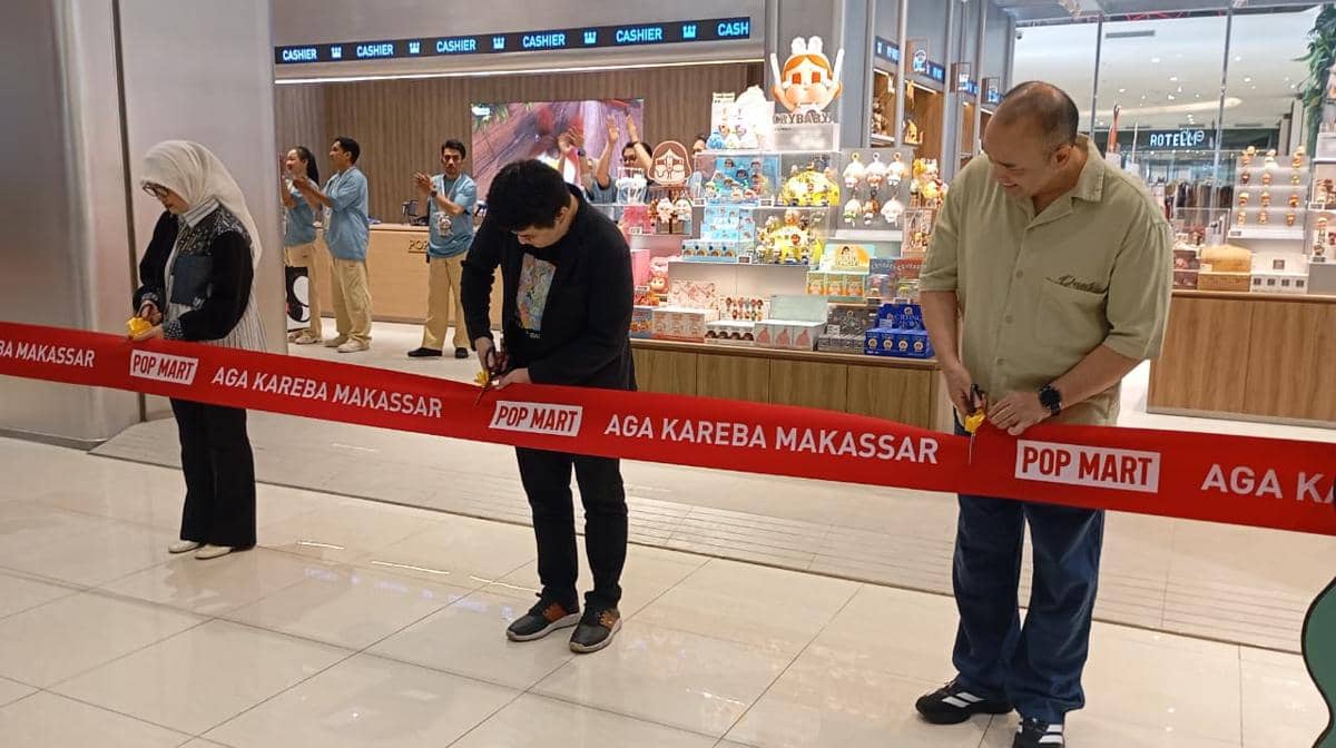 Suasana pembukaan store Pop Mart di Trans Studio Mall (TSM) Makassar pada Jumat, 26 Juni 2026.