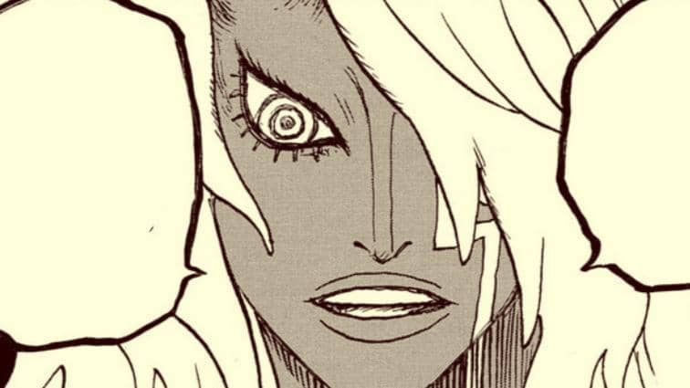 Ilustrasi karakter manga berambut terang dengan ekspresi tajam dan mata besar dari serial One Piece.
