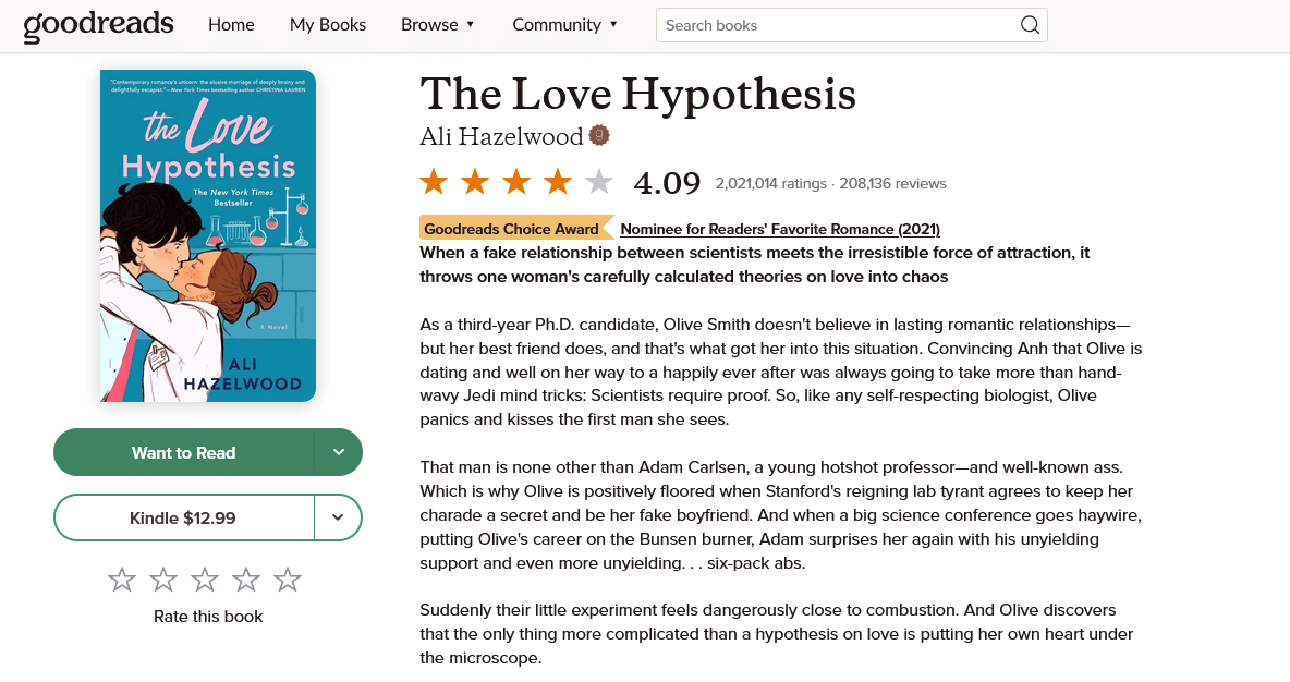 Review "The Love Hypothesis" (tangkapan layar via Goodreads)