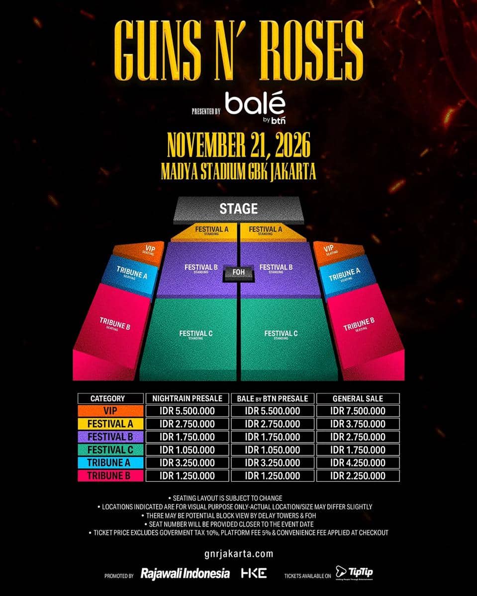 Harga tiket Guns N' Roses di Jakarta 2026 (instagram.com/rajawaliindonesia)