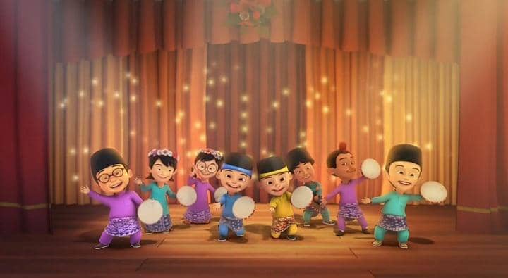 karakter anak-anak di Upin & Ipin yang bisa main kompang